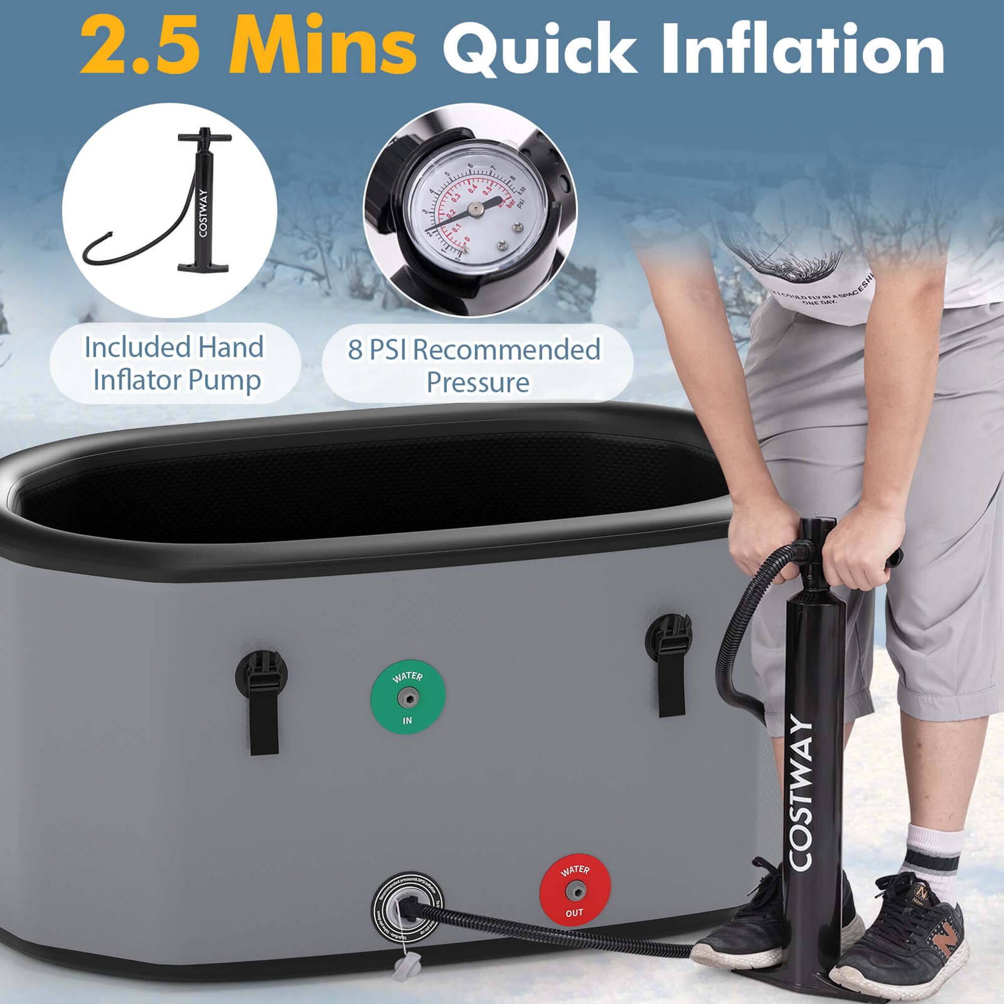 2.5 MINS QUICK INFLATION - e.a. inflater  3 COSTWAY 8 PSI Recommended Inflator Pump Pressure Water In Water Out COSTWAY