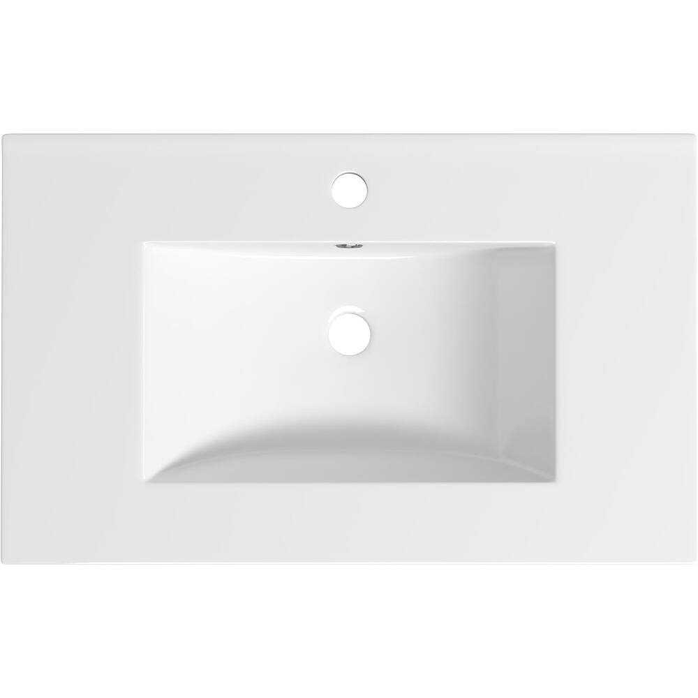 Alt View 8. Loheer - Loheer 30 inch white ceramic bathroom sink with pre-drilled faucet hole for easy installation - White.