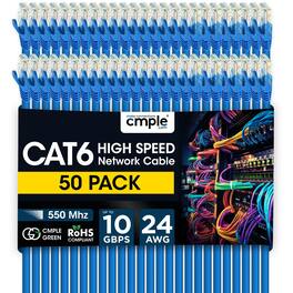 Cmple.com - Cmple - 50 Pack Cat 6 Ethernet Cable 3 ft 10Gbps Internet Cables with RJ45 Connectors 550MHz Cat6 Patch Cord - Blue