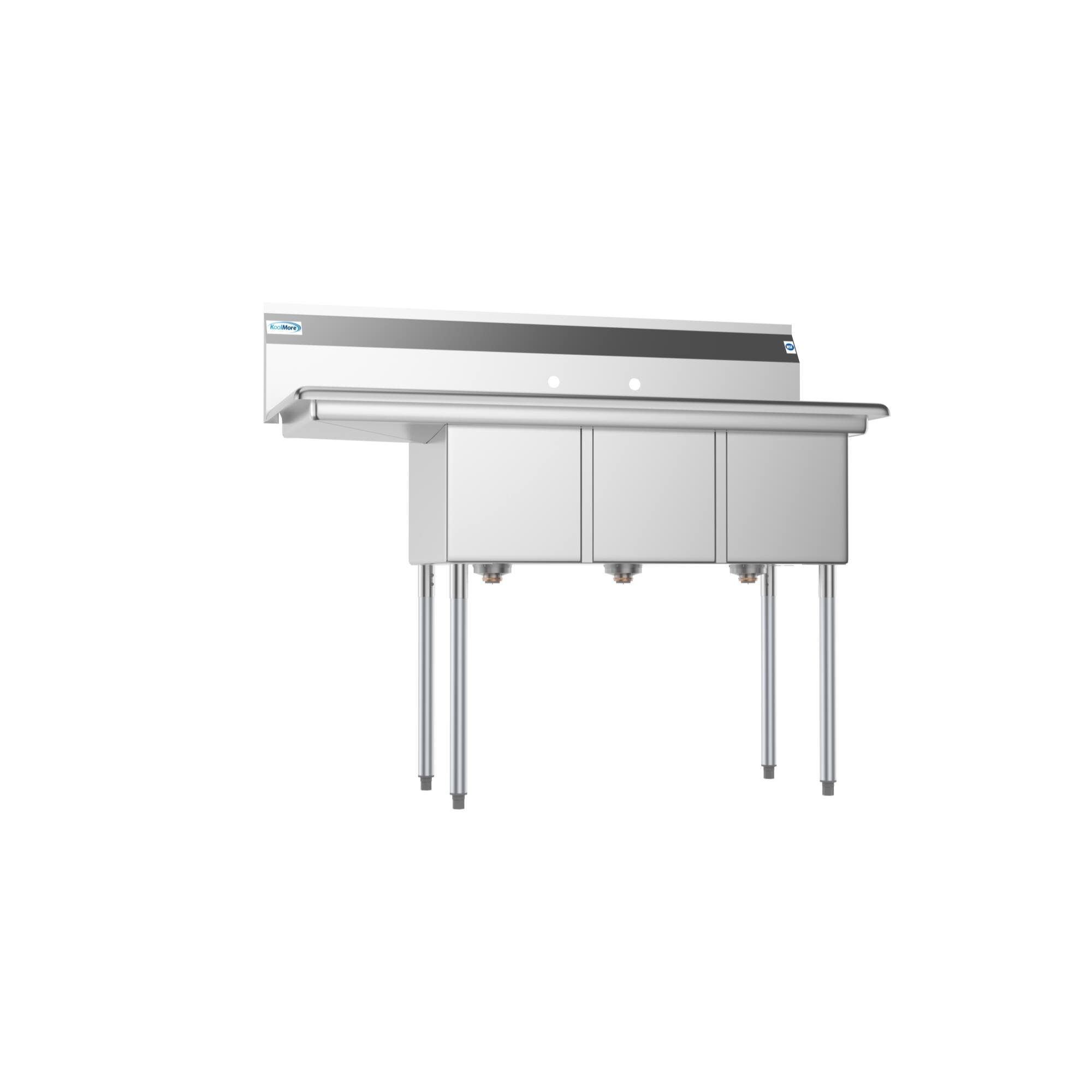 Alt View 1. Koolmore - 51 in. Three Compartment Stainless Steel  Sink with Drainboard, Bowl Size 12"x 16"x 10" SC121610-12L3. - Stainless Steel.