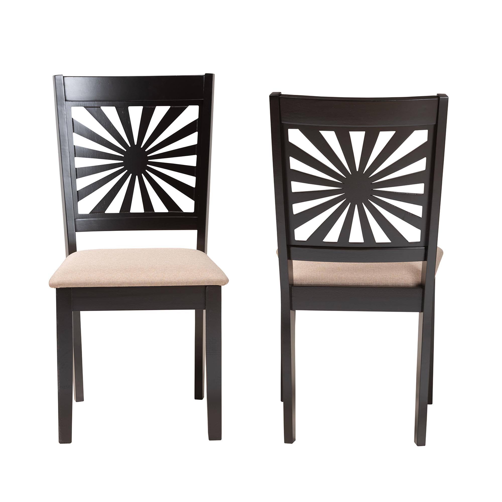 Angle. Baxton Studio - Olympia Modern Fabric and Espresso Finished Wood 2-Piece Dining Chair Set - Beige/Espresso Brown.