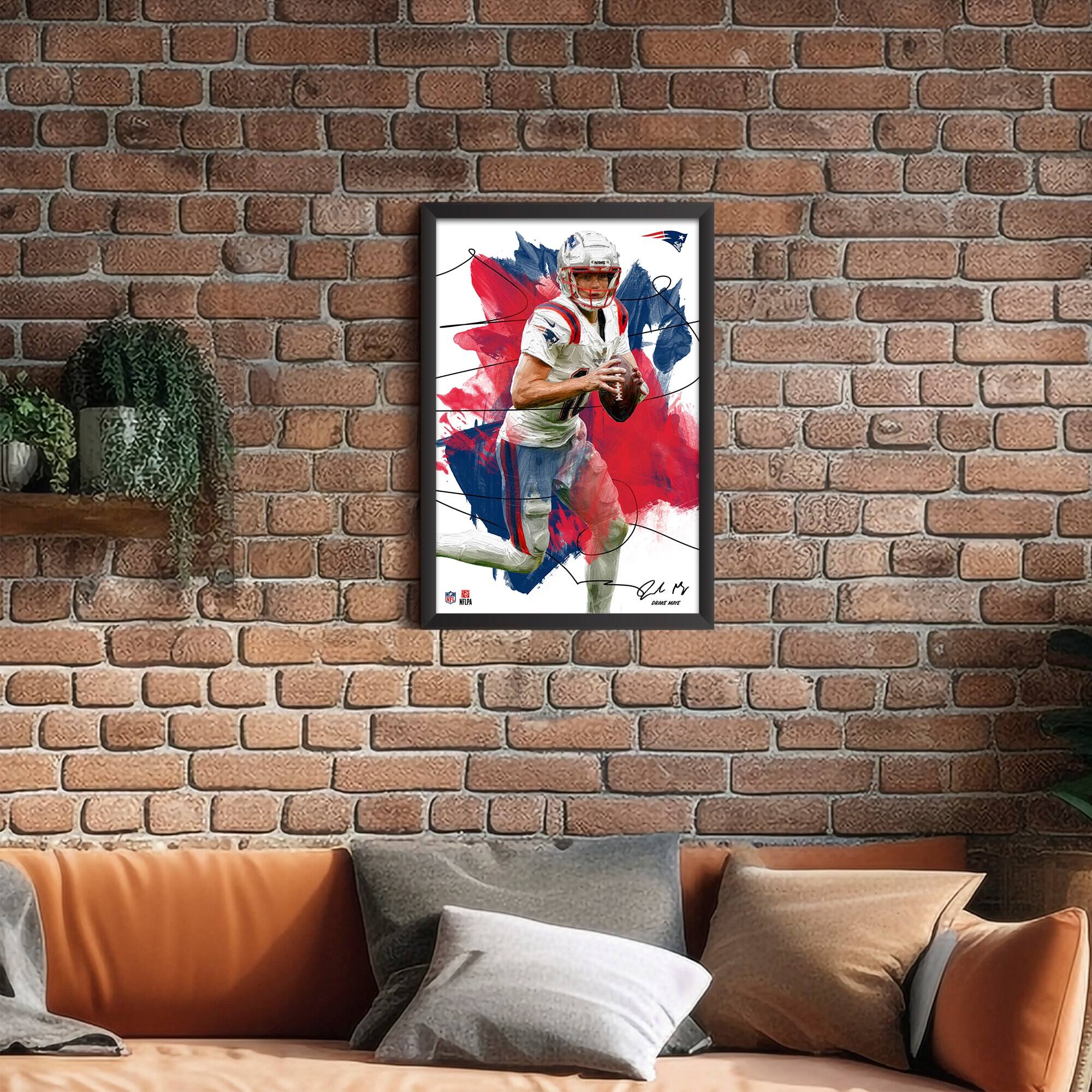Alt View 1. Sporticulture - Drake Maye 27" x 39" Brush Stroke Player Framed Art Print - Multicolor.