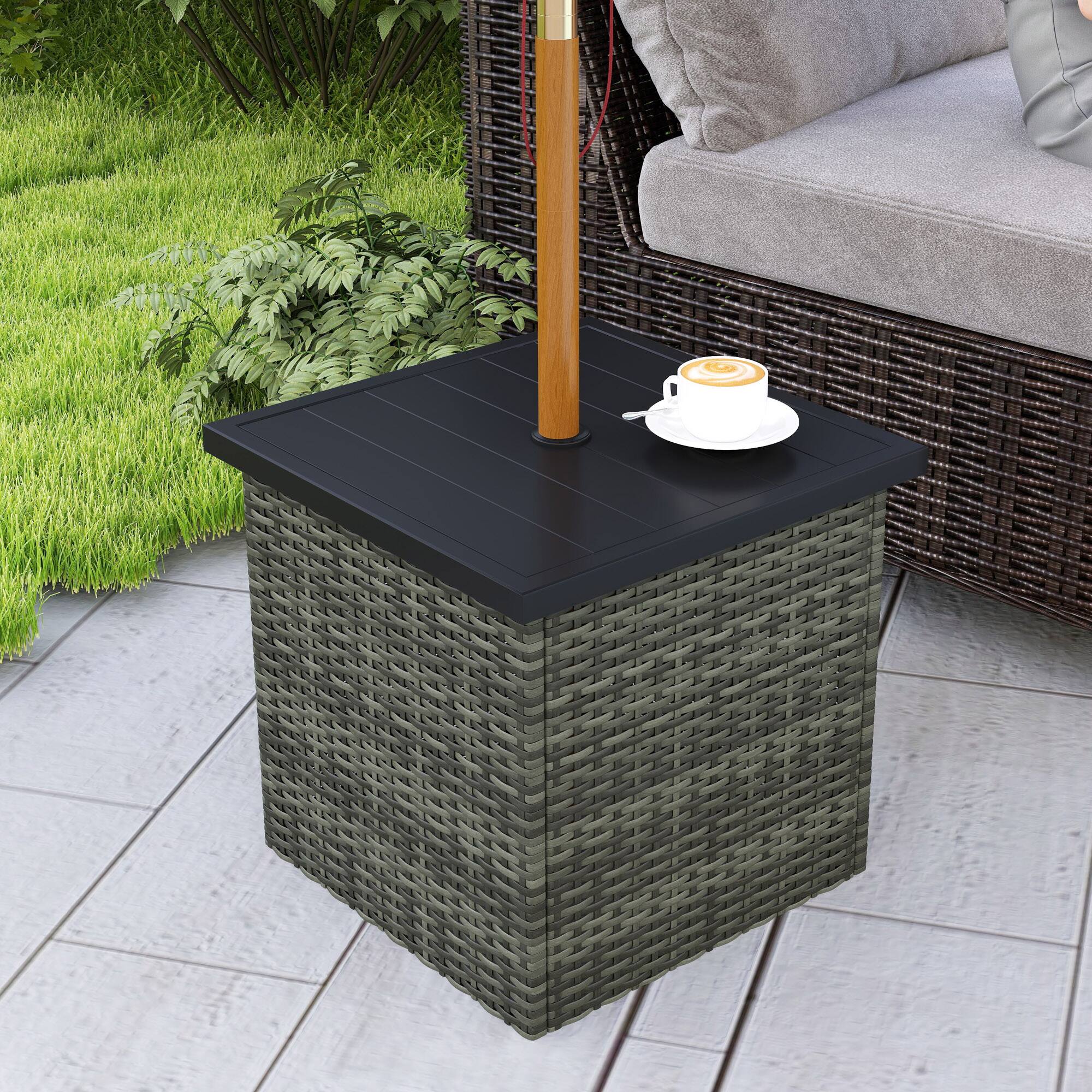 Alt View 7. Outsunny - All Weather Wicker Side Table with 1.5" Umbrella Hole, Square PE Rattan Outdoor End Table with Umbrella Base - Gray.