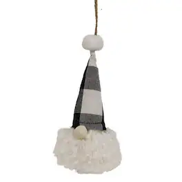 BreeBe - Black & White Gingham Check Gnome Fabric Ornament - Black, White