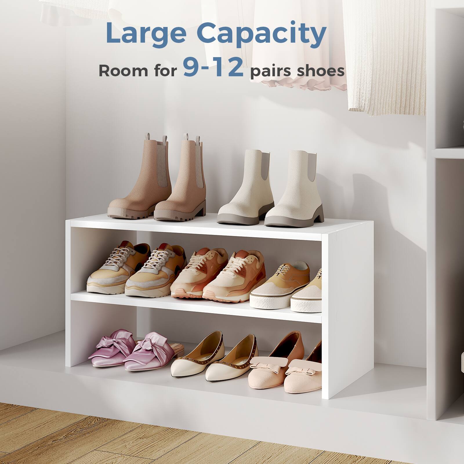 Sweetcrispy 2 Tier Stackable Shoe Rack, 24 in W Wooden Storage Shelves ...