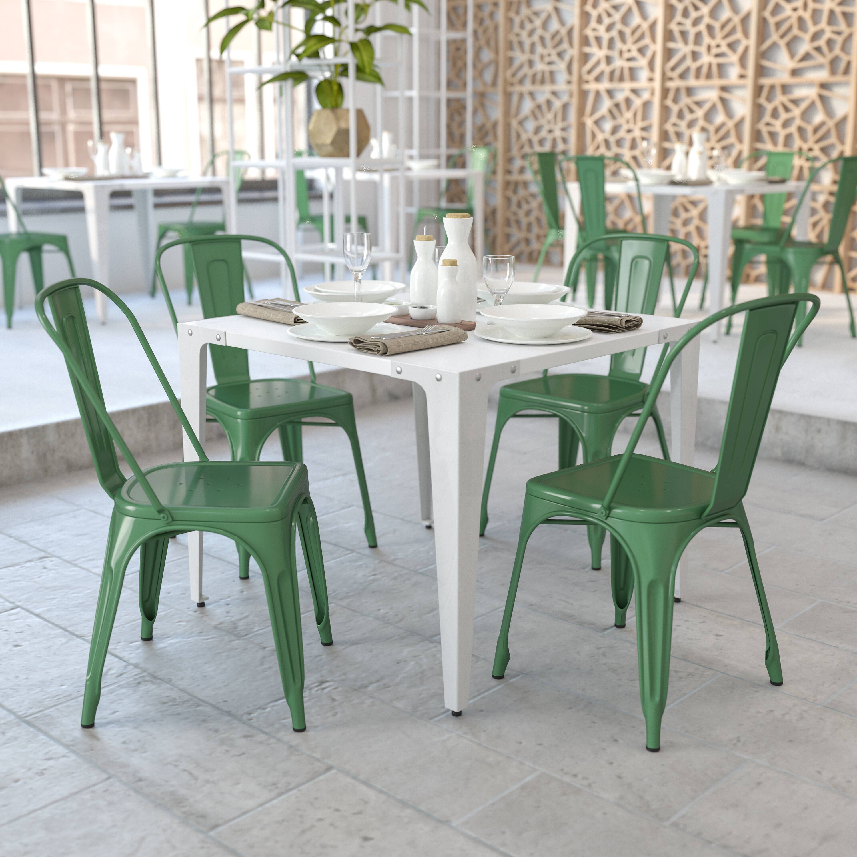 Alt View 2. Emma + Oliver - Commercial Grade 4 Pack Metal Indoor-Outdoor Stackable Chair - Green.