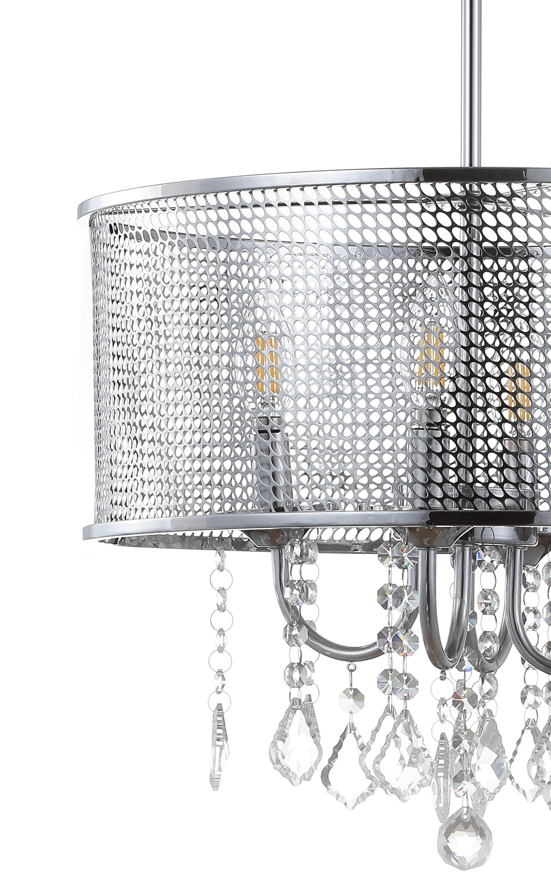 Alt View 4. Jonathan Y - Avah 17" Metal/Crystal Adjustable LED Drop Chandelier, Chrome - Chrome.
