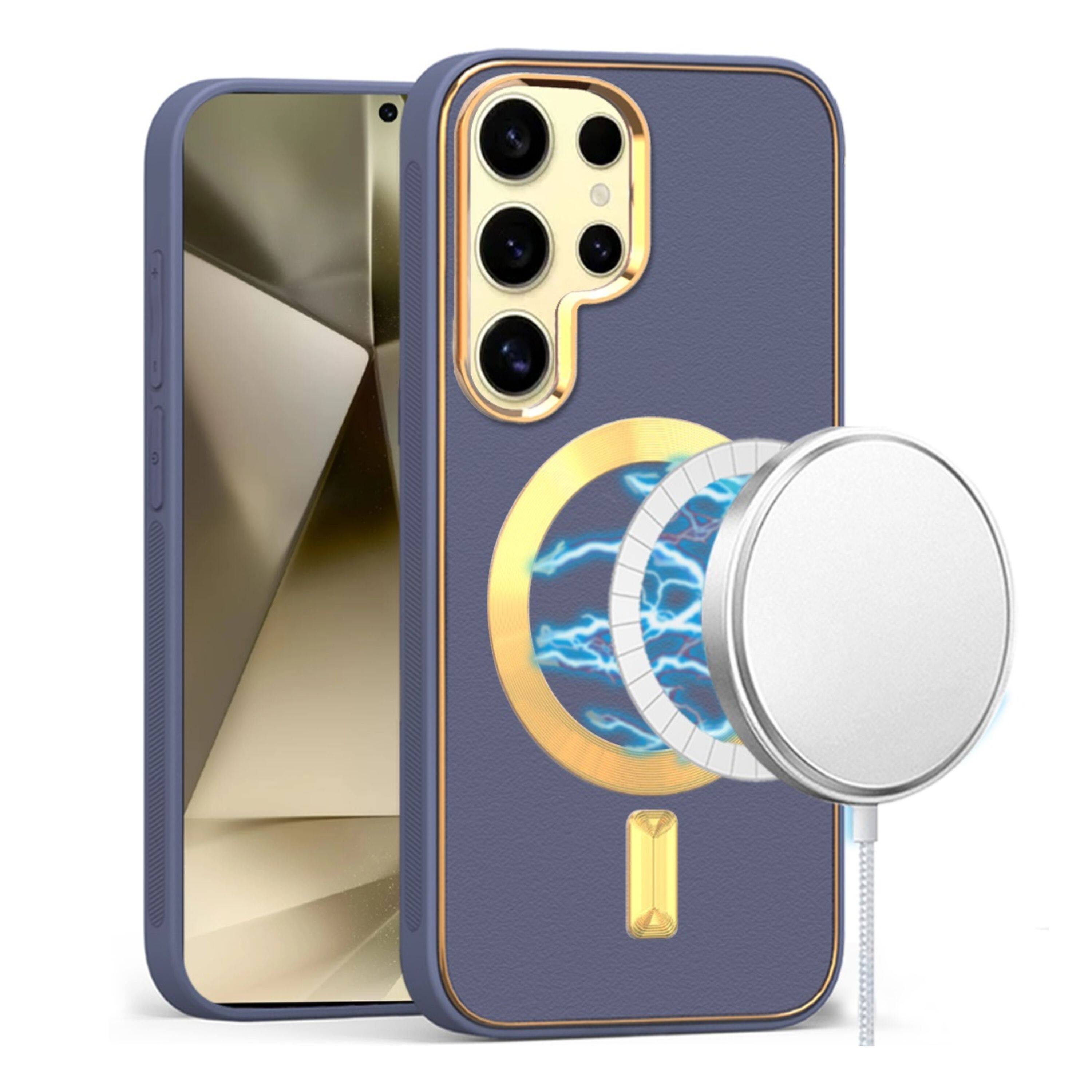 Left. Kitcheniva - Vegan Leather Magnetic Charging Phone Case For Samsung Galaxy S24+ Plus Lavender - Lavender.