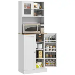 Homcom - 67" Kitchen Pantry Cabinet, Freestanding Food Storage Cabinet with Microwave Shelf, Adjustable Shelves, 8 Door Shelves - White