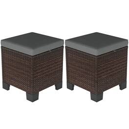 Outsunny - Piece Wicker Outdoor Ottomans with Cushions, Rattan Ottoman Footrest and Side Table for Patio, Yard - Gray