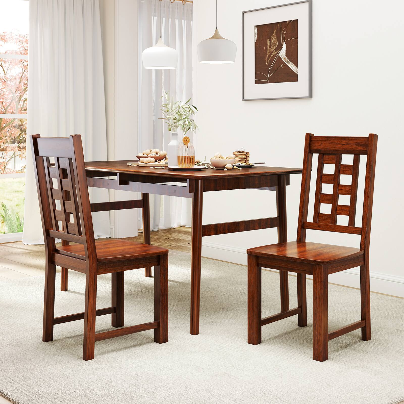 Alt View 3. Gymax - Gymax Dining Chairs Set of 4 w/Solid Rubber Wood Frame Elegant Hollowed Backrest - Walnut.