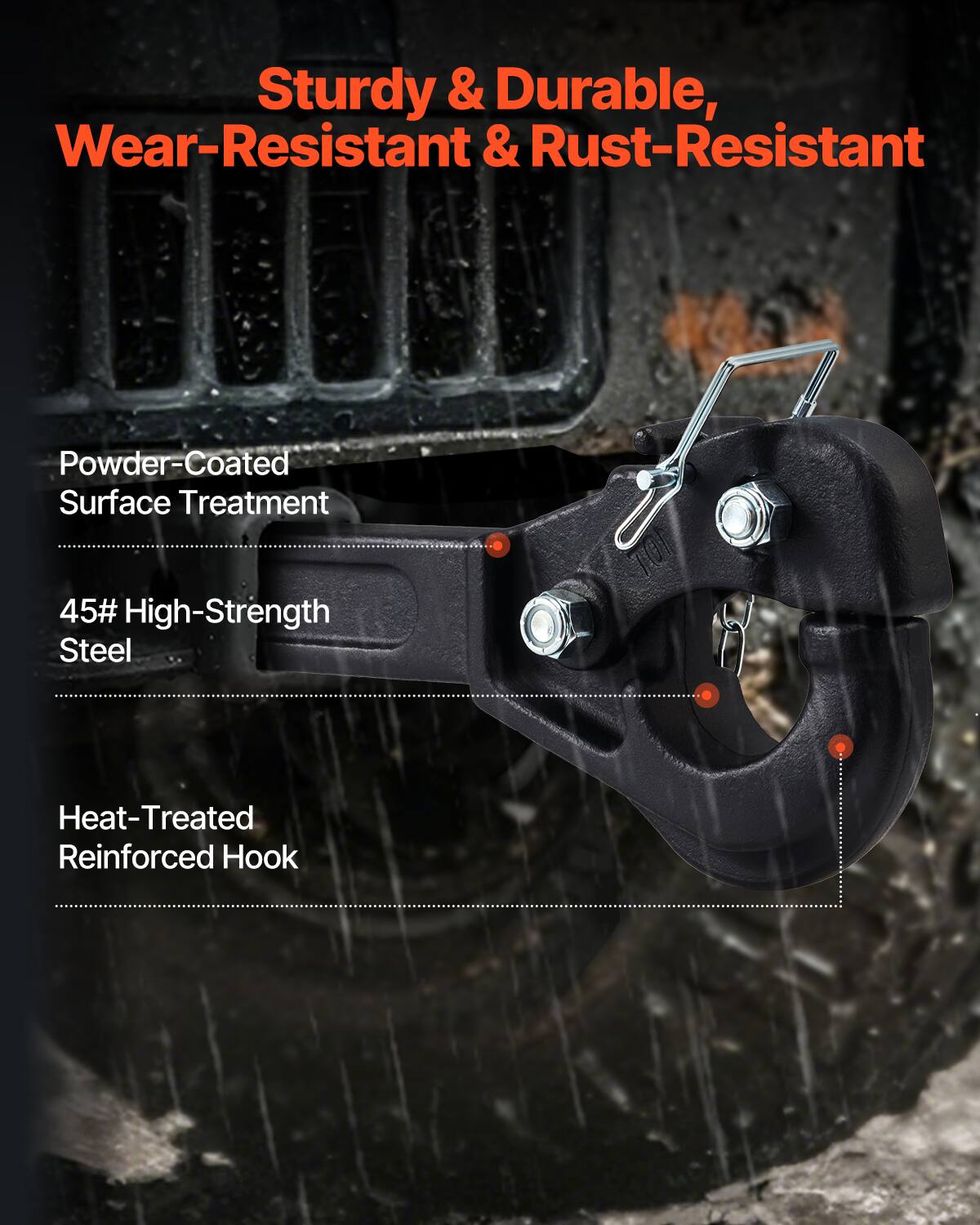 Sturdy & Durable, Wear-Resistant & Rust-Resistant

- Powder-Coated Surface Treatment
- 45# High-Strength Steel
- Heat-Treated Reinforced Hook