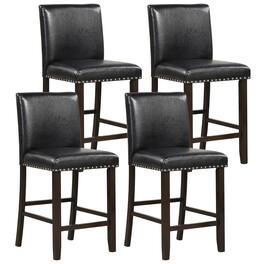 Gymax - Set of 4 Bar Stools PVC Leather Counter Height Chairs for Kitchen Island - Black