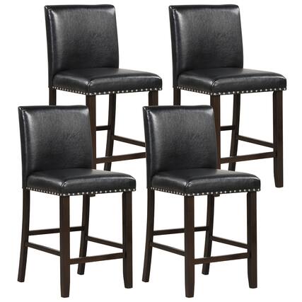 Front. Gymax - Gymax Set of 4 Bar Stools PVC Leather Counter Height Chairs for Kitchen Island Black - Black.