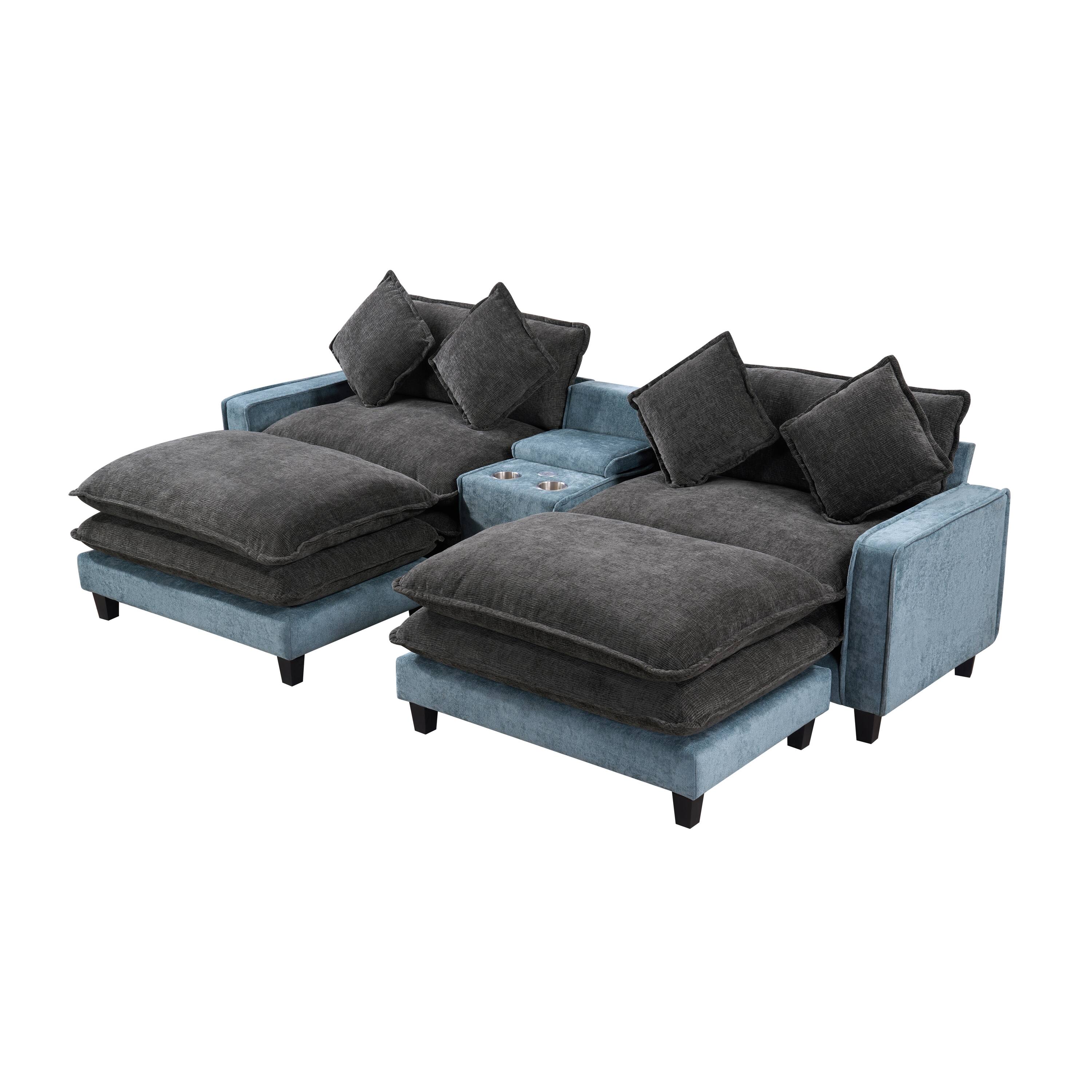 Left. Whisen - 111" Chenille Sectional Sofa with Ottomans and Large Storage Box for Living Room - Light Blue|Grey.