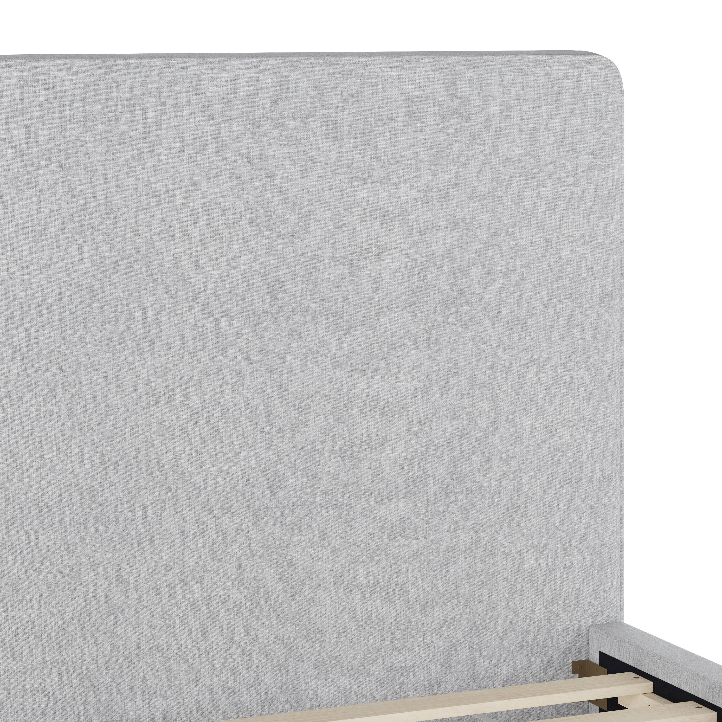 Alt View 19. Martha Stewart - Britta Faux Linen Upholstered Full Size Platform Bed with Piped Headboard - Gray Fabric/Walnut Legs.