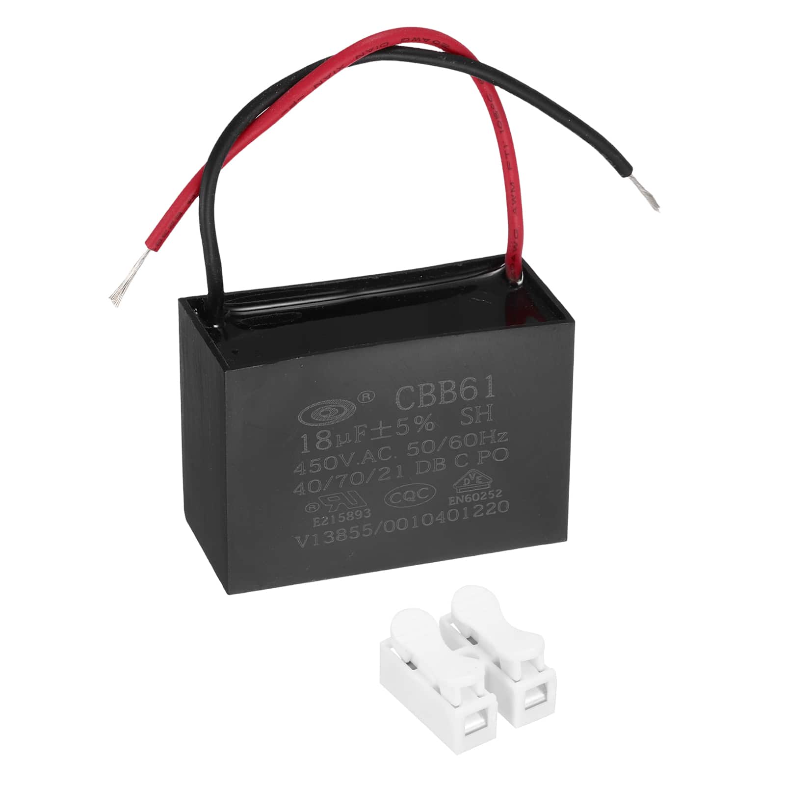 Unique Bargains - 18uF CBB61 Ceiling Fan Capacitor, AC 450V 2 Wires with Terminal Blocks for Pump Motor Generator Blower - Black price history on PriceWatchPro
