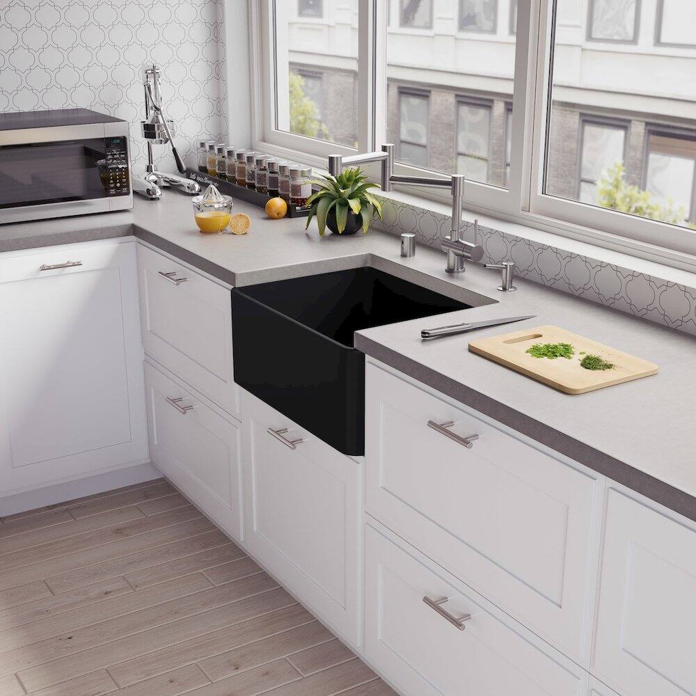 Alt View 6. Alfi - ALFI brand Black Matte Smooth Apron 24 x 18 Single Bowl Fireclay Farm Sink - Black.
