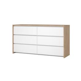 Tvilum - Next 6 Drawer Double Dresser, Jackson Hickory/White High Gloss - Brown