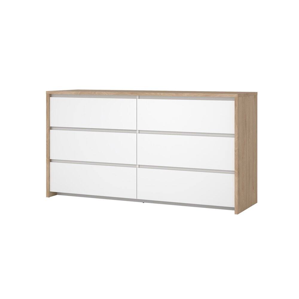 Front. Tvilum - Next 6 Drawer Double Dresser, Jackson Hickory/White High Gloss - Brown.