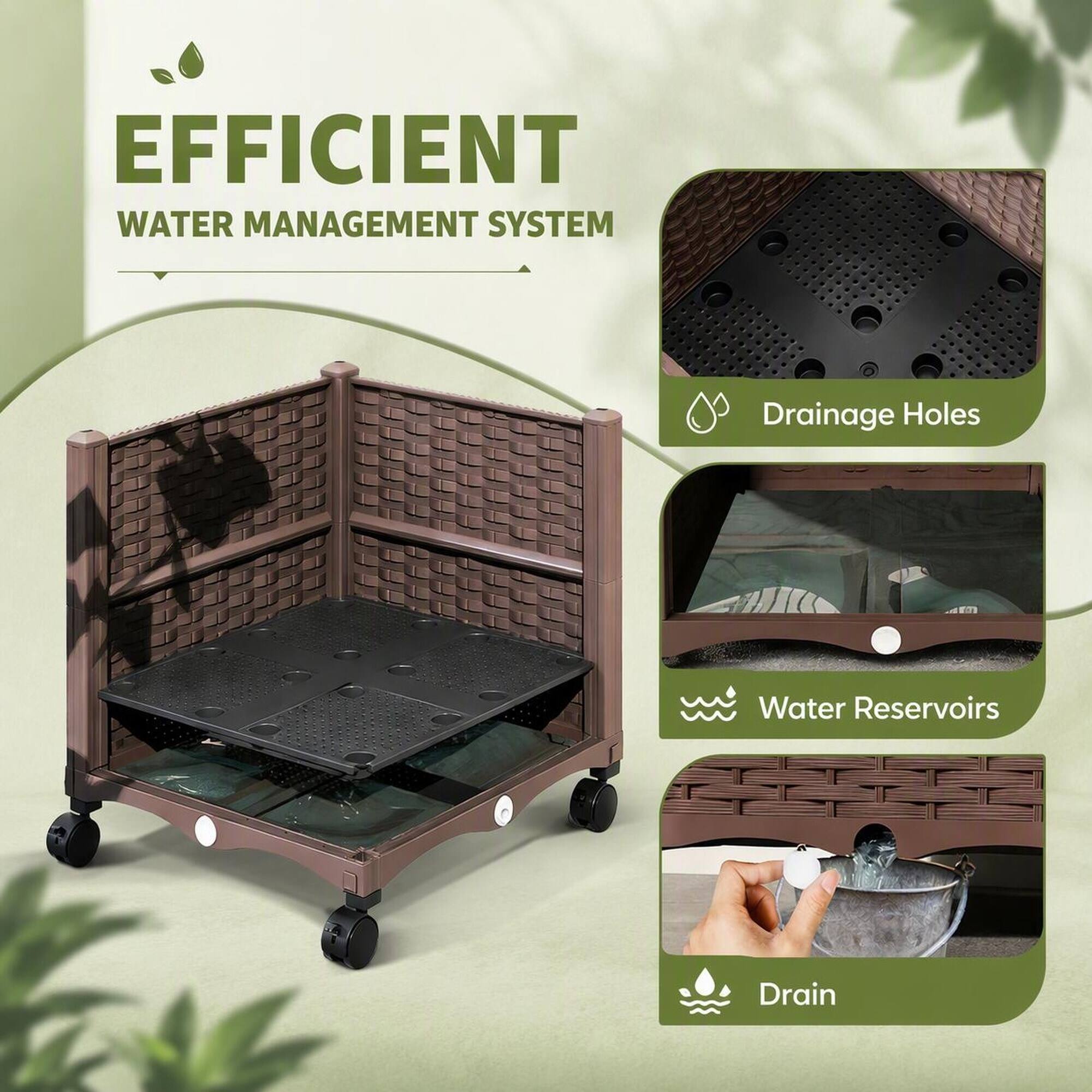 EFFICIENT WATER MANAGEMENT SYSTEM

- Drainage Holes
- Water Reservoirs
- Drain