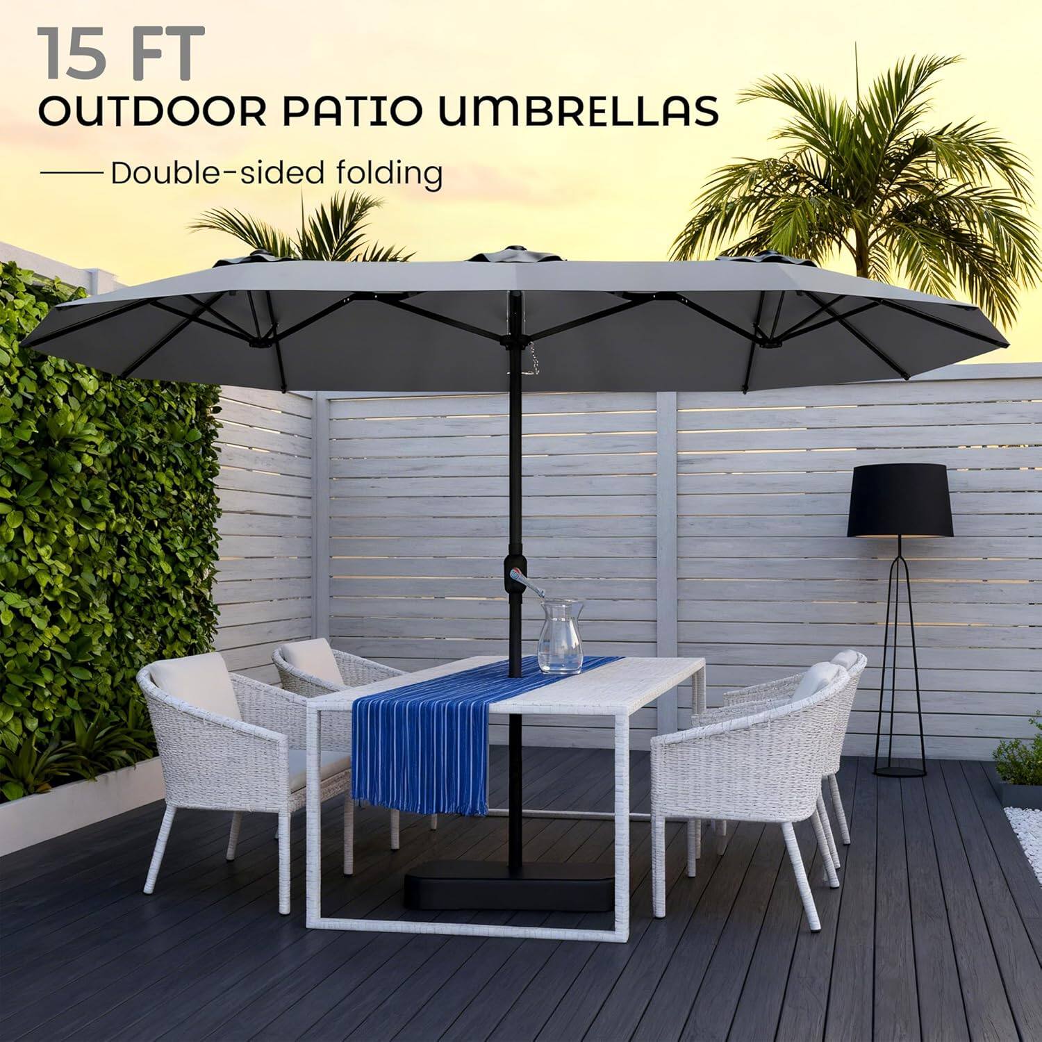15 FT OUTDOOR PATIO UMBRELLAS  
Double-sided folding