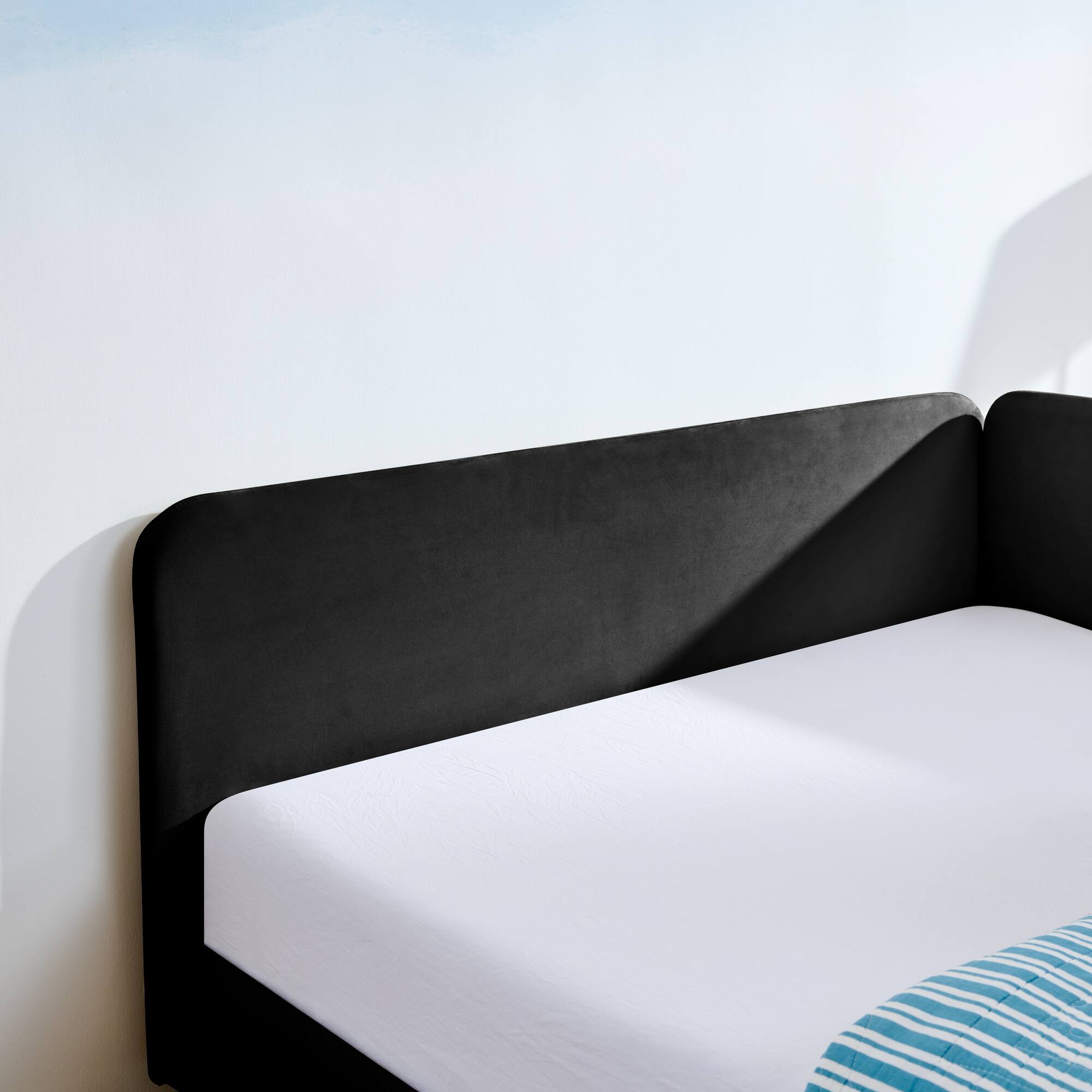 Alt View 5. Ecooso - Full Size Upholstered Platform Bed Frame with 2 Storage Drawers, Adjustable Velvet Sofa Bed - Black.