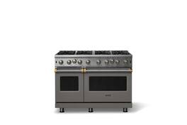 Viking - Pro 5 Series 6.1 Cu. Ft. Freestanding Open 8 Burner Gas Convection Range - Damascus Gray w. Brushed Brass - Damascus Gray