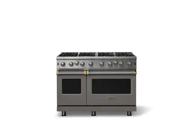 Front. Viking - Pro 5 Series 6.1 Cu. Ft. Freestanding Open 8 Burner Gas Convection Range - Damascus Gray w. Brushed Brass - Damascus Gray.