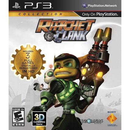 PS3 M PlayStation&Network COLLECTION Only On PlayStation. RATCHET CLANK INCLUDES: 3 FULL GAMES DIGITALLY REMASTERED IN HD EVERYONE 10+ CONTENT RATED BY ESRB 3D Compatible Game SONY INSOMNIAC GAMES - T (Teen 13+)
