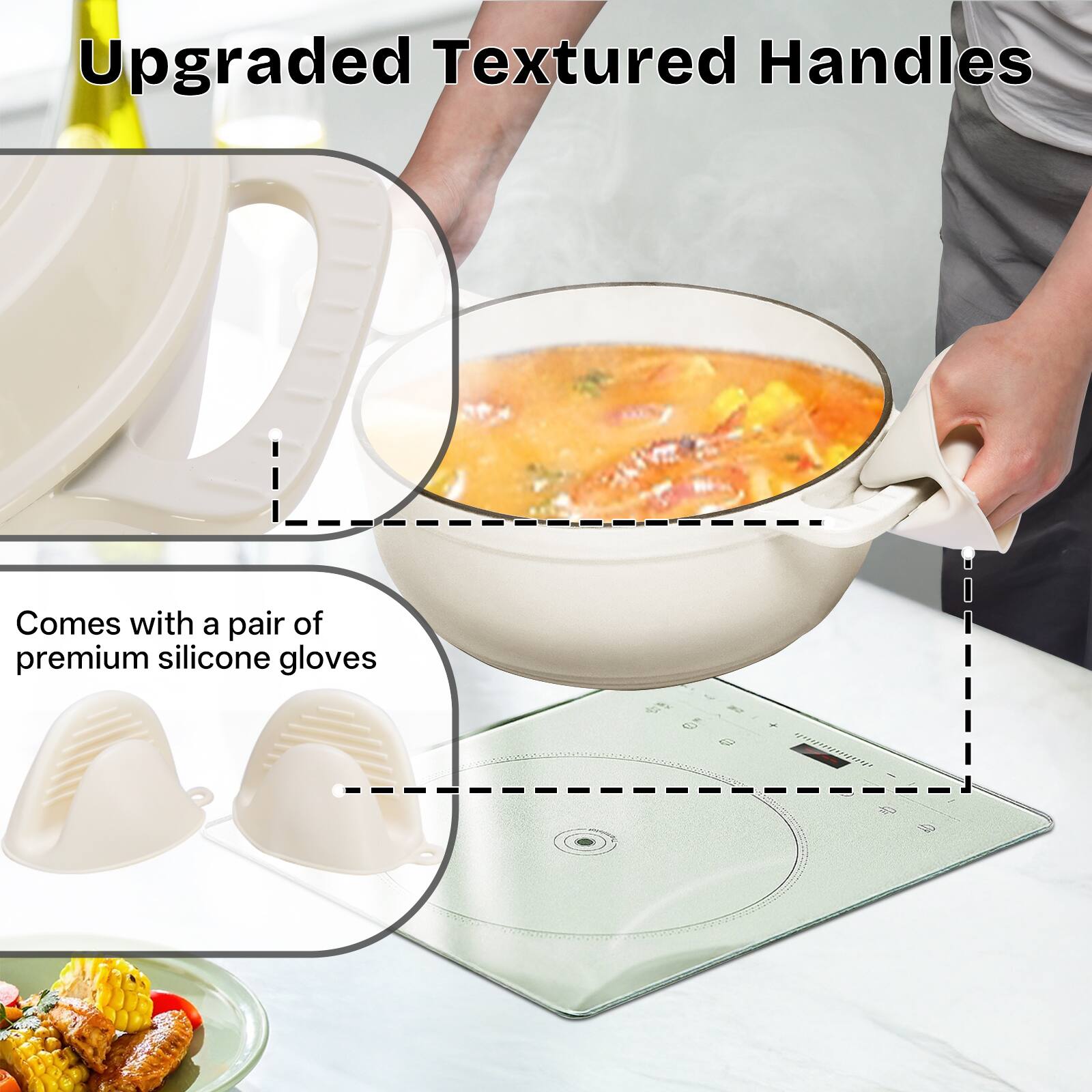 Upgraded Textured Handles

Comes with a pair of premium silicone gloves