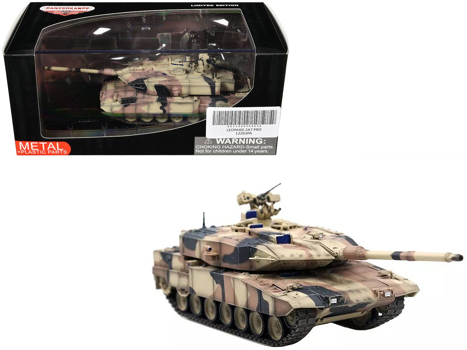 PANZERKAMPF  
LIMITED EDITION  

LEOPARD 2A7 PRO  
12203PA  

WARNING:  
CHOKING HAZARD - Small parts. Not for children under 14 years.  

METAL + PLASTIC PARTS