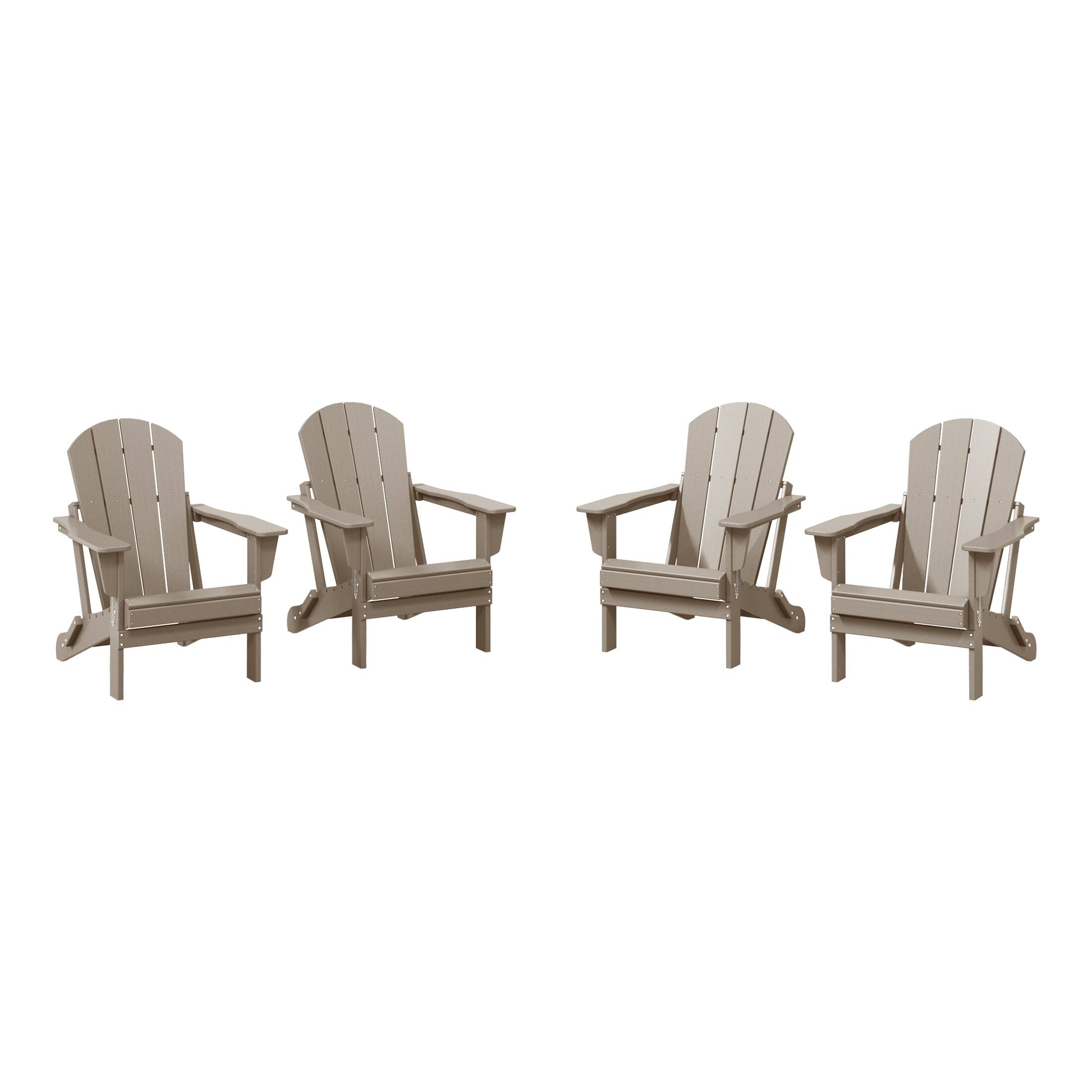 WestinTrends - Malibu Outdoor HDPE Folding Poly Adirondack Chairs (Set of 4) - Weathered Wood