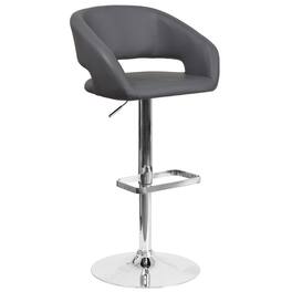 Alamont Home - Contemporary Vinyl Adjustable Height Barstool with Rounded Mid-Back - Gray Vinyl