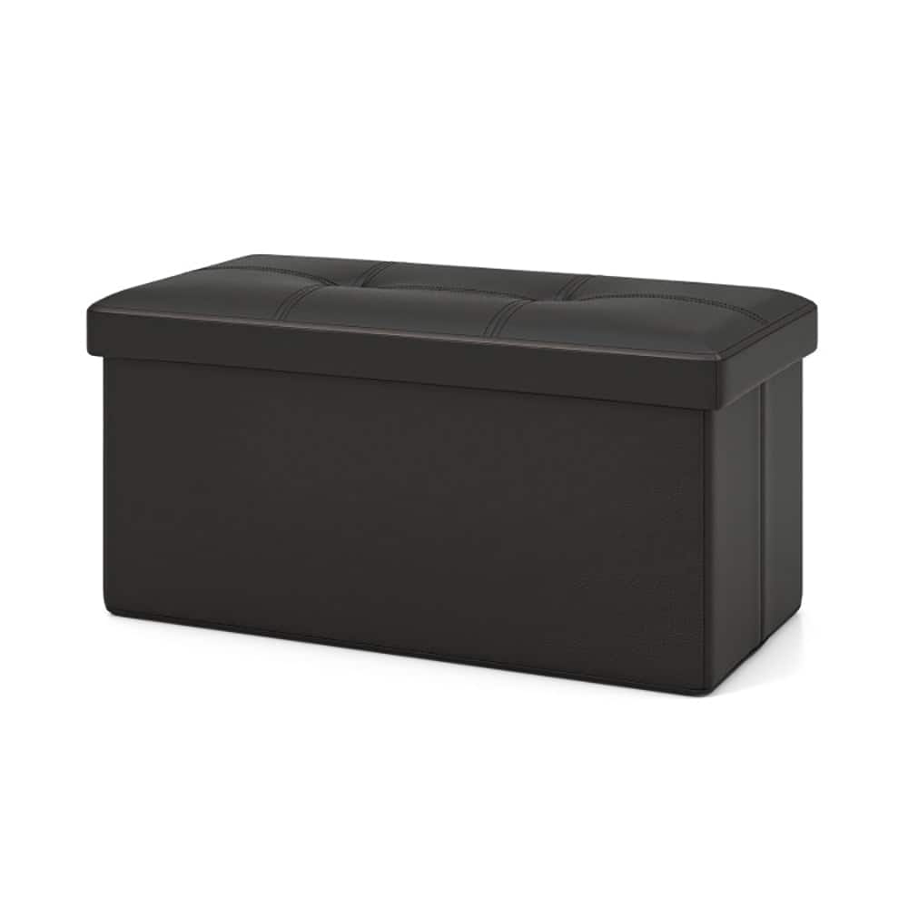 Kadyn - Upholstered Rectangle Footstool with PVC Leather Surface and Storage Function- Folding Footstools - Black