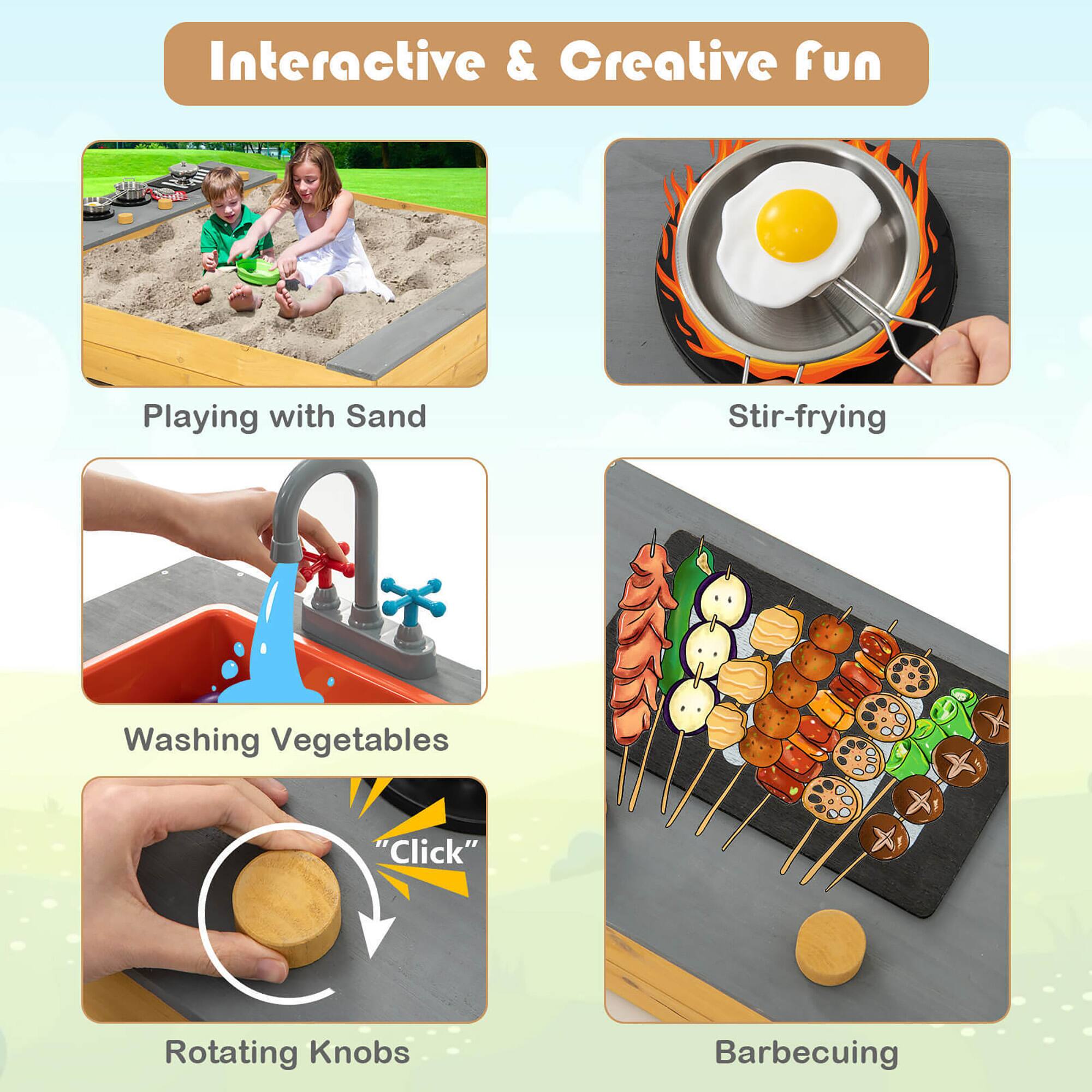 Interactive & Creative fun

Playing with Sand  
Stir-frying  
Washing Vegetables  
Rotating Knobs  
Barbecuing