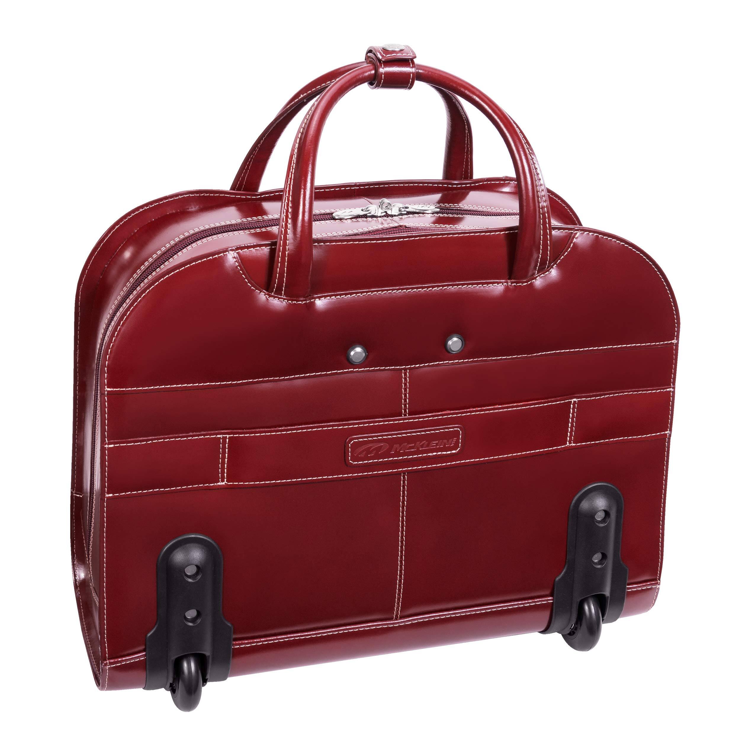 Alt View 6. McKleinUSA - 15-inch Wheeled Laptop Briefcase DAVIS Full-Grain Leather Padded Laptop Compartment Business Organizer Tablet Pocket - Red.