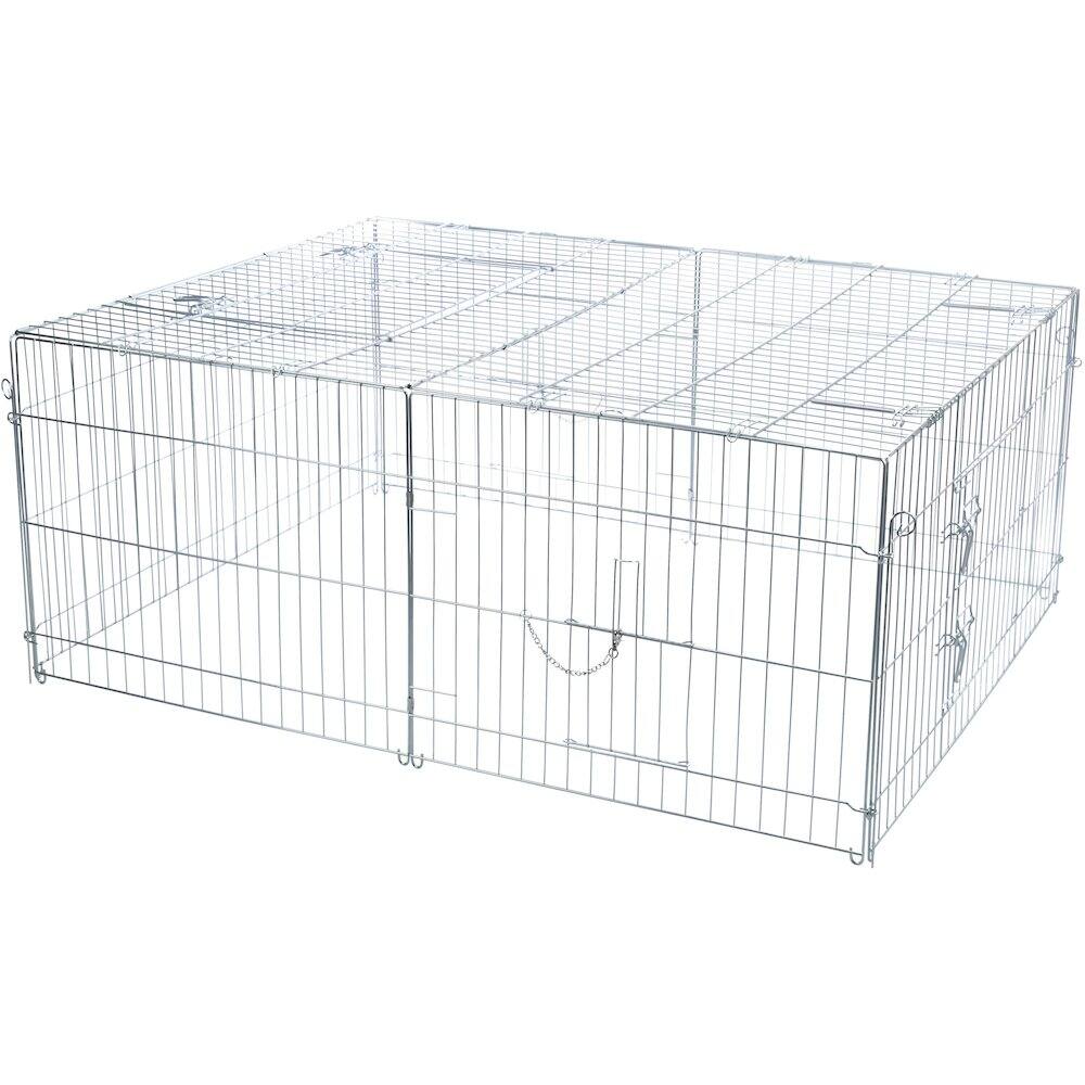 Front. TRIXIE - Enclosed Outdoor Ft. Galvanized Metal Animal Cage with 5 Doors - Silver.