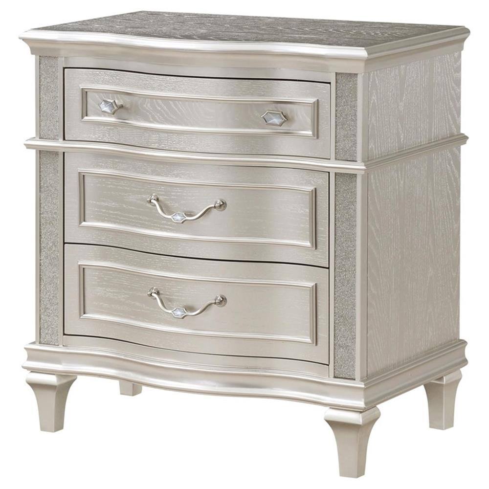 Alt View 9. Coaster Home Furnishings - Evangeline 3-drawer Nightstand - Silver.