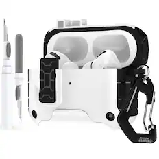 Front. Dteck - Case for Airpods Pro 2nd Gen (2022) with Magnetic Lock,Phone Stand & Carabiner,Shockproof Earbuds Cover with Cleaner Kit - White.
