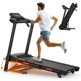 Loheer - Folding Treadmill with Auto Incline Heavy Duty Home Treadmill Dual Cushioning Bluetooth App Compatible - Black