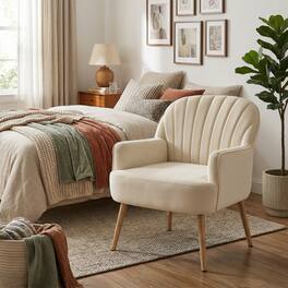 Forest'nSky - Velvet Accent Chair, Modern Upholstered Barrel Armchair with Metal Legs, Luxury Comfy Single Sofa - Beige