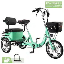 Topteng - 400W 48V/12Ah Electric Folding Trike - 3 Wheel Electric tricycle with Rear Seat, 28Miles to 34Miles Range, 15MPH - Green