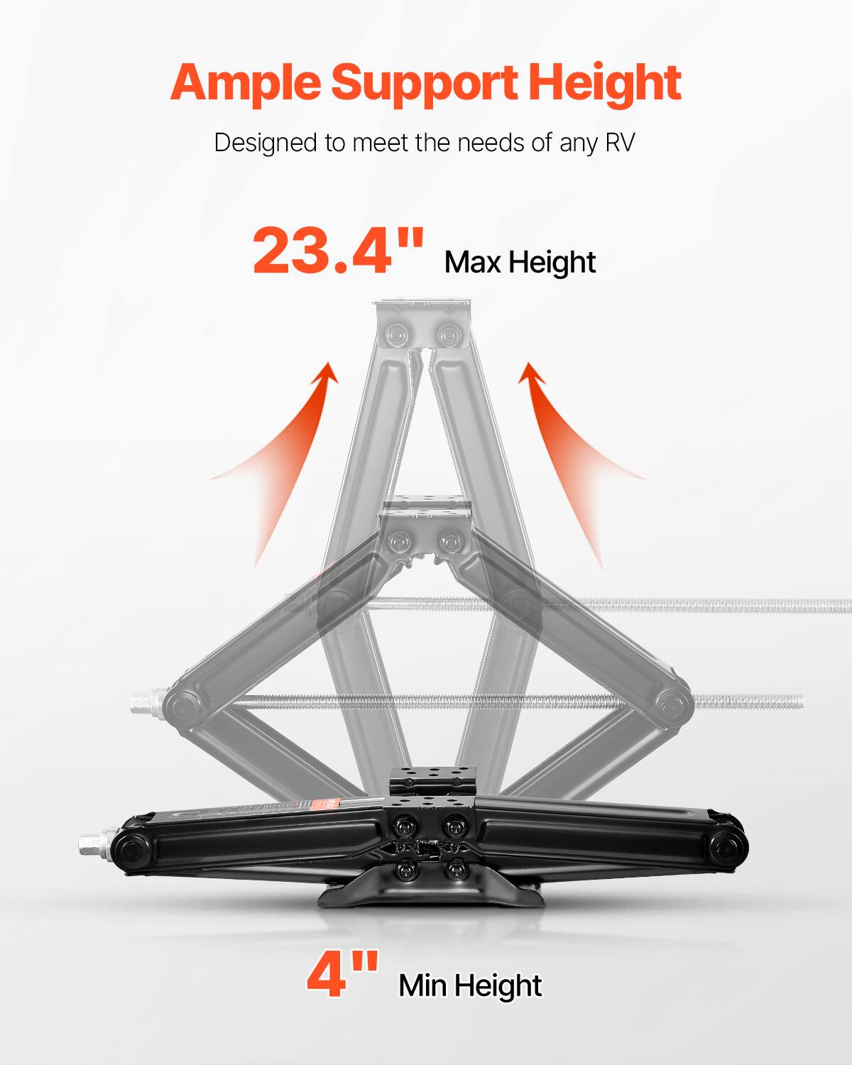 Ample Support Height  
Designed to meet the needs of any RV  
23.4" Max Height  
4" Min Height