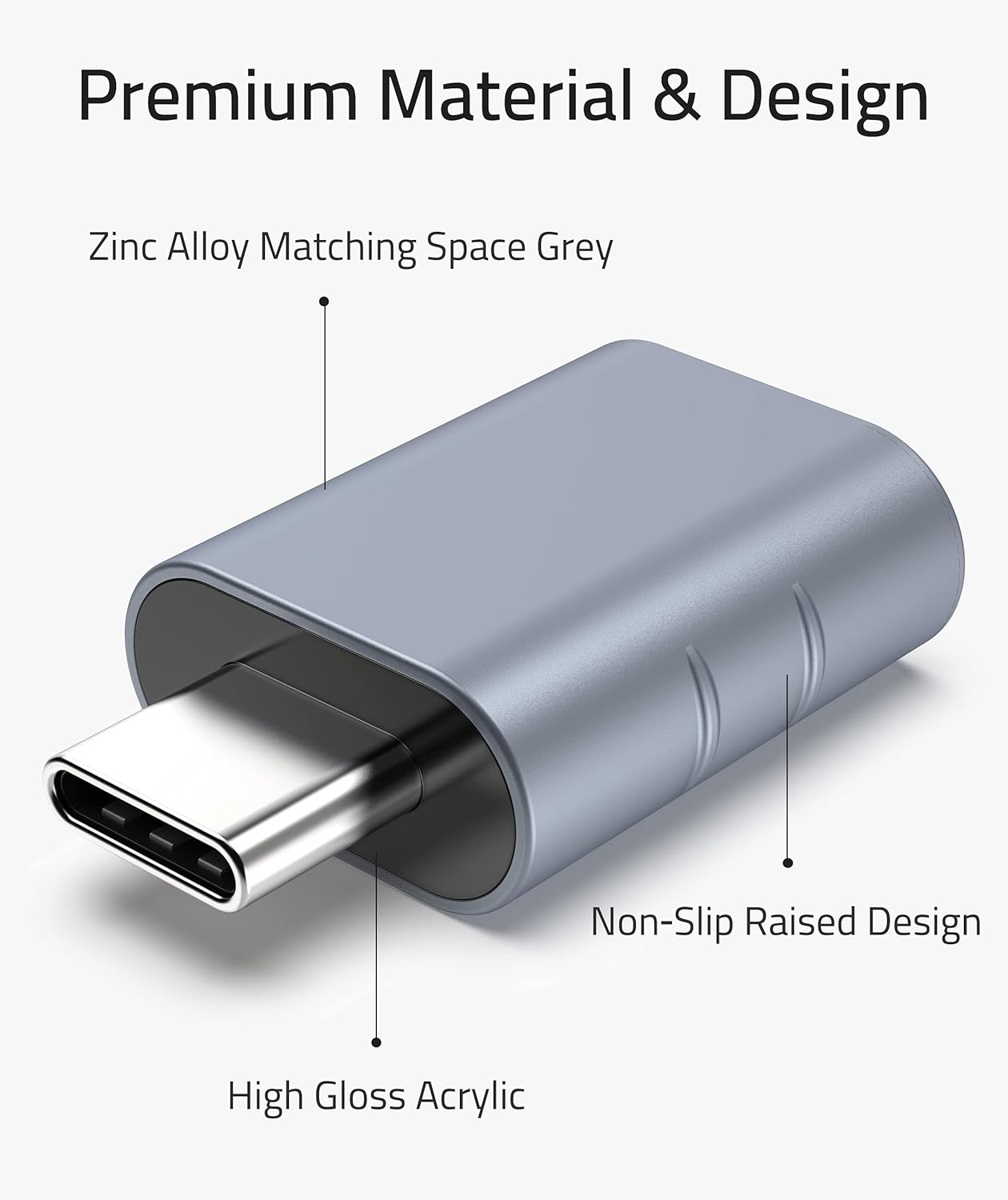 Premium Material & Design

- Zinc Alloy Matching Space Grey
- High Gloss Acrylic
- Non-Slip Raised Design