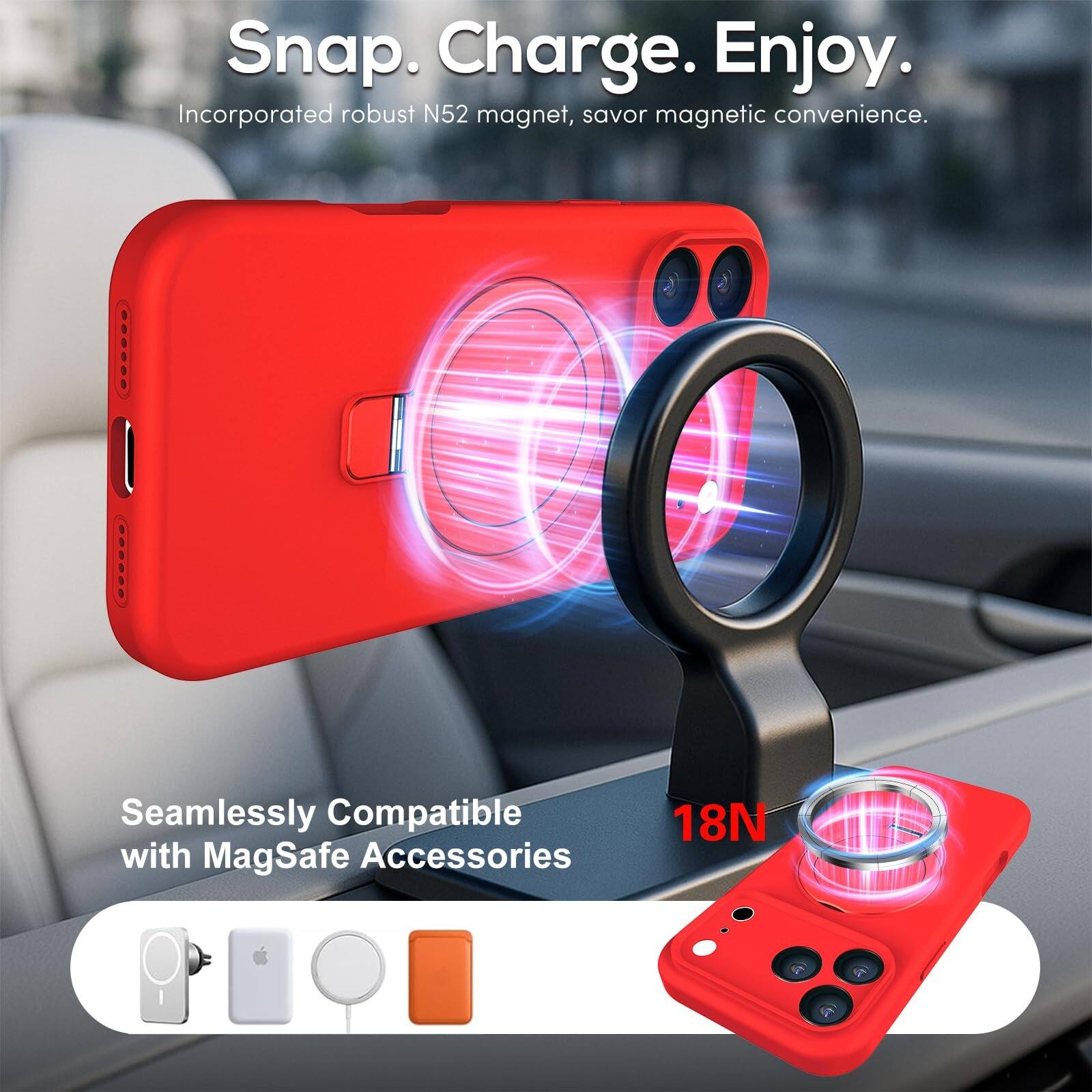 Snap. Charge. Enjoy.  
Incorporated robust N52 magnet, savor magnetic convenience.  

Seamlessly Compatible with MagSafe Accessories  
18N
