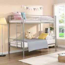 GOODSILO - Sturdy Metal Bunk Bed with Safe Stairs and Space-Saving Design for Modern Bedrooms - Silver