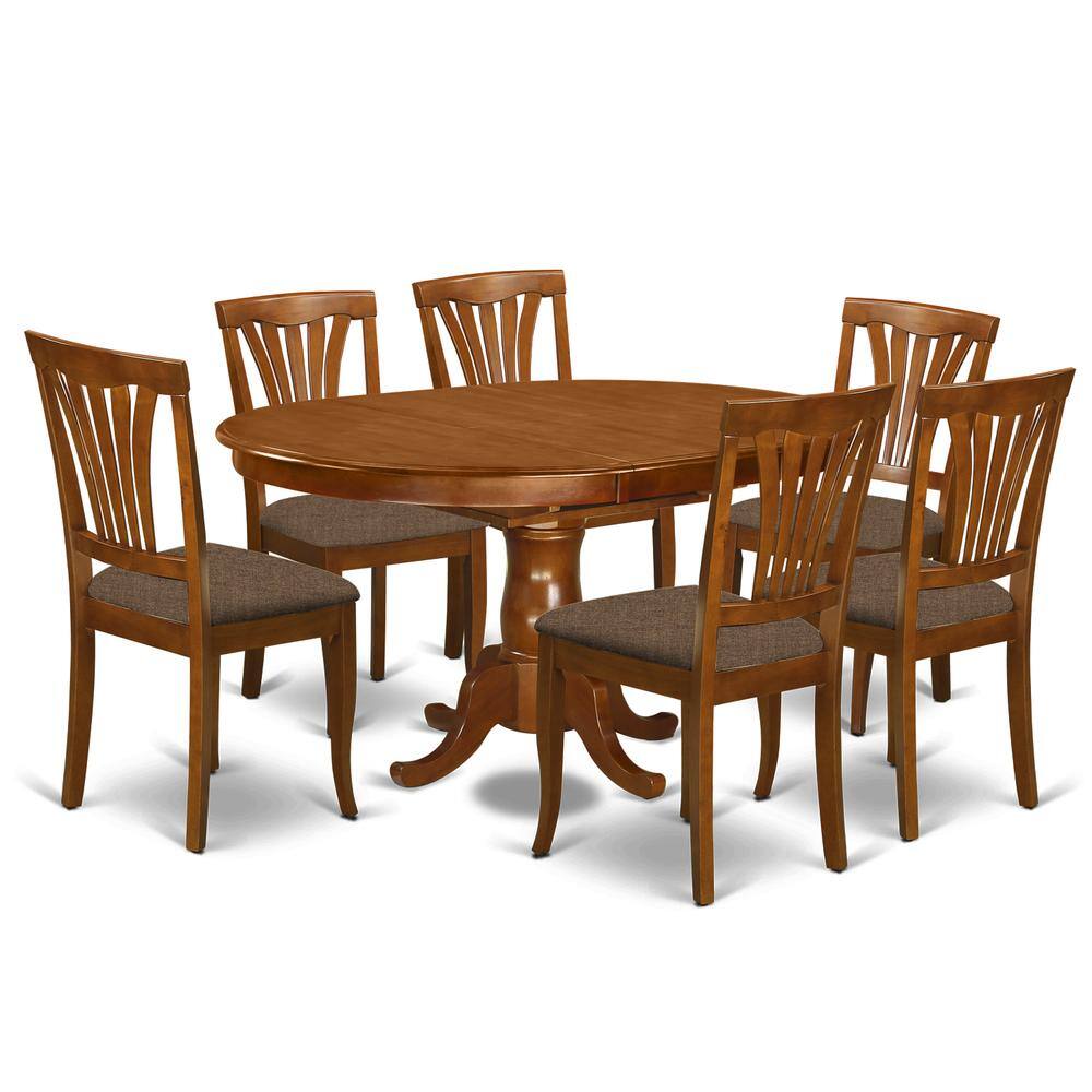 Back. East West Furniture - POAV7-SBR-C 7 Pc Dining room set for 6- Kitchen dinette Table and 6 Dining Chairs - Saddle Brown.