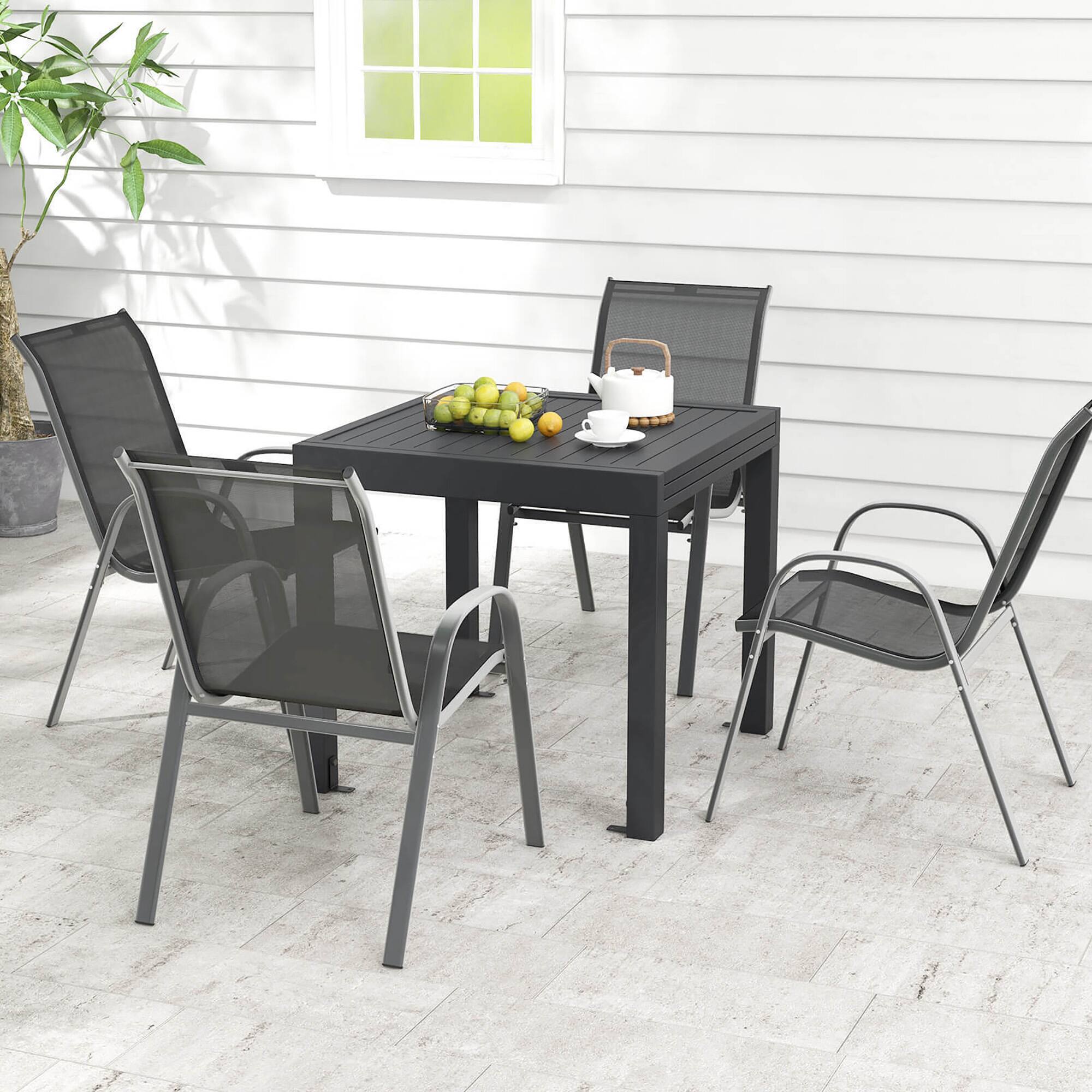 Alt View 3. Gymax - Gymax 5 PCS Outdoor Dining Table Set w/ Extendable Aluminum Table & 4 Stackable Chairs - Dark Gray, Black, Gray.