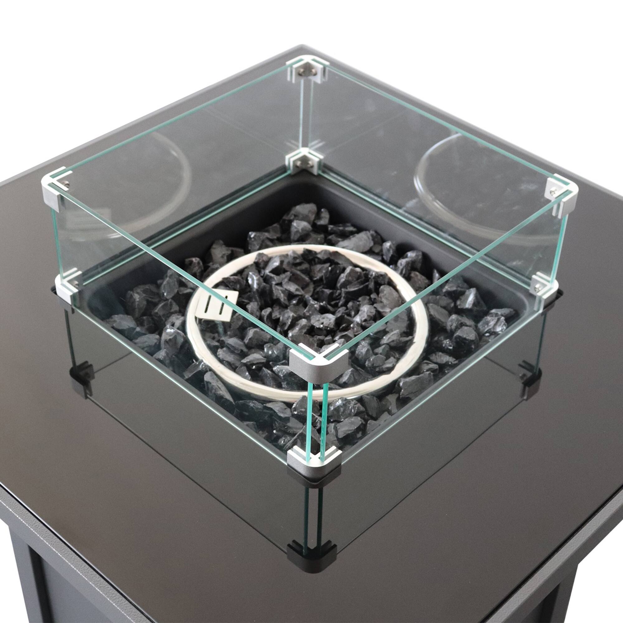 Angle. Mondawe - 25" H x 30" W Steel Outdoor Fire Pit Table with Lid - Gray.